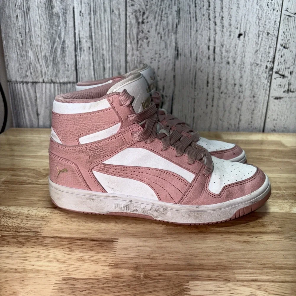 Puma Women's 7.5 High Top Sneakers Rebound Lay Up SL White Pink  Shoes
